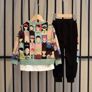 Alternative view of Children's Clothing Boy Autumn Clothing Suit Autumn New Style Korean Casual Cartoon Two-Piece Suit Spring And Autumn Models Big Kids Trend