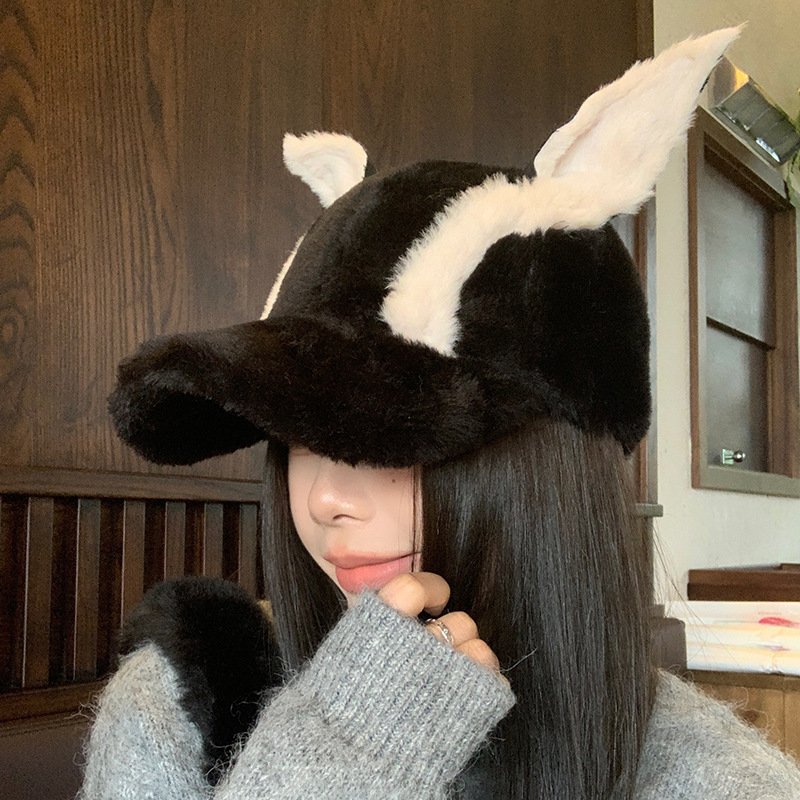 Cute Fallwinter Baseball Cap Doberman Pinscher Plush Dog Ear Hat - Image 6