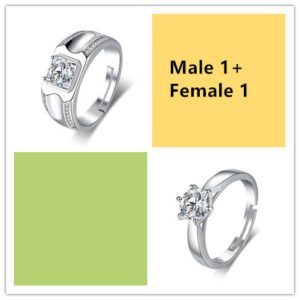Alternative view of Couple Simulation Zircon Mouth Silver Plated Couple Ring
