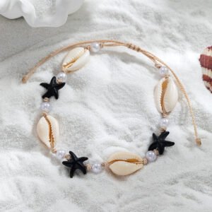 Alternative view of Starfish Shell Anklet Pearl Waterproof Wax Line Foot Ornaments Adjustable
