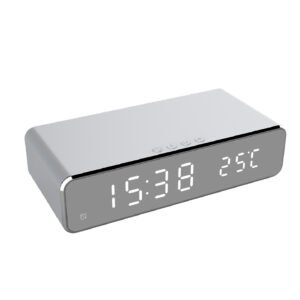 Alternative view of LED Electric Alarm Clock With Wireless Charger Desktop Digital Despertador Thermometer Clock HD Mirror Clock Watch Table Decor