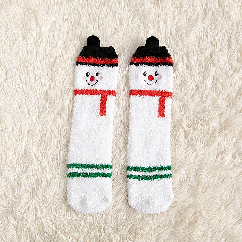 Child Christmas Socks Winter No-shedding Cute Elk Elk Santa Claus Snowman Sleeping Floor Coral Fleece Socks - Image 3