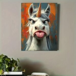 Alternative view of 1 Piece Canvas Painting With Wooden Frame, Ready To Hang, Whimsical Unicorn Canvas Art Print - Framed Cartoon Wall Decor For Living Room, Bedroom, Home Office