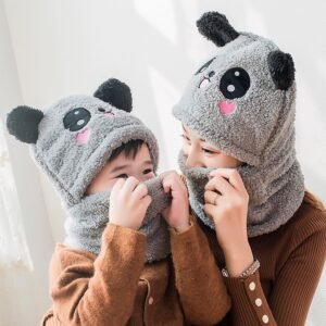 Alternative view of Winter boys and girls bib hat one-piece baby hat ear protection panda head hat