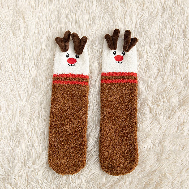 Child Christmas Socks Winter No-shedding Cute Elk Elk Santa Claus Snowman Sleeping Floor Coral Fleece Socks - Image 4