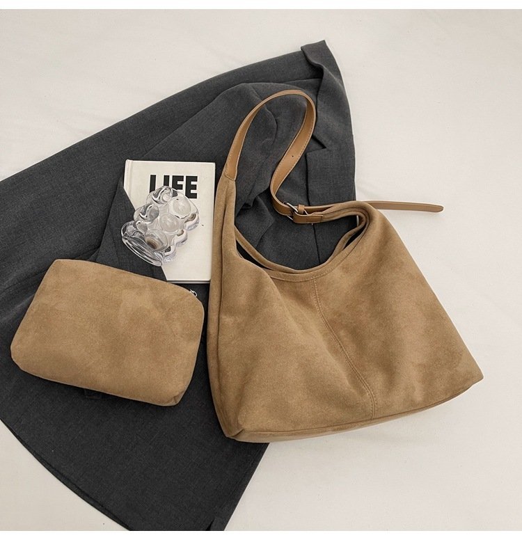 Autumn And Winter New Suede Bucket Bag Large Capacity Shoulder Underarm Tote Bag - Image 8