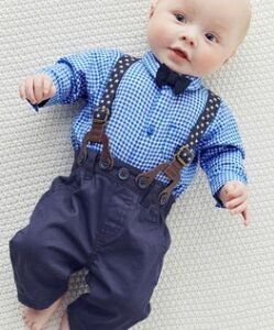 Alternative view of European and American boys gentleman suit, children's plaid shirt bib suit