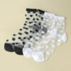 Spun Glass Crystal Tube Socks Women's Summer Thin Black Polka Dot Breathable Mesh