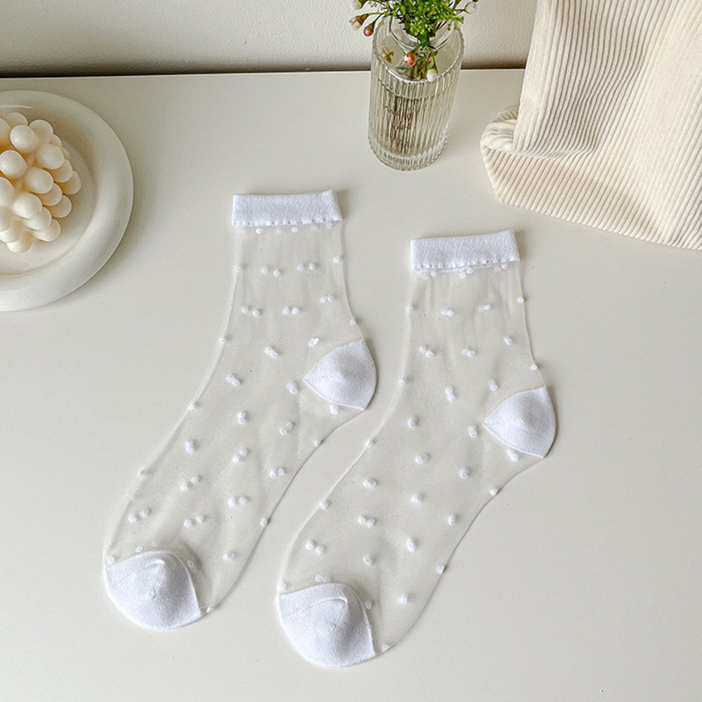 Spun Glass Crystal Tube Socks Women's Summer Thin Black Polka Dot Breathable Mesh - Image 9