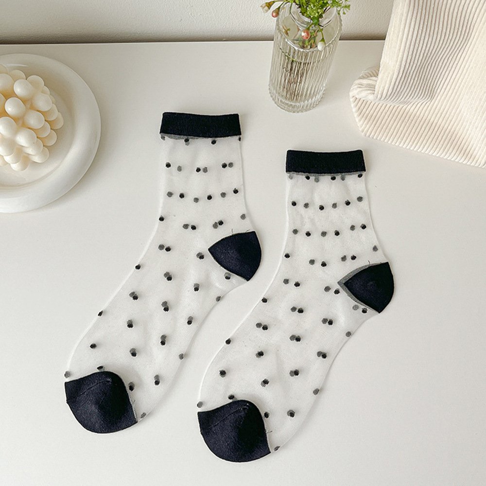 Spun Glass Crystal Tube Socks Women's Summer Thin Black Polka Dot Breathable Mesh - Image 10