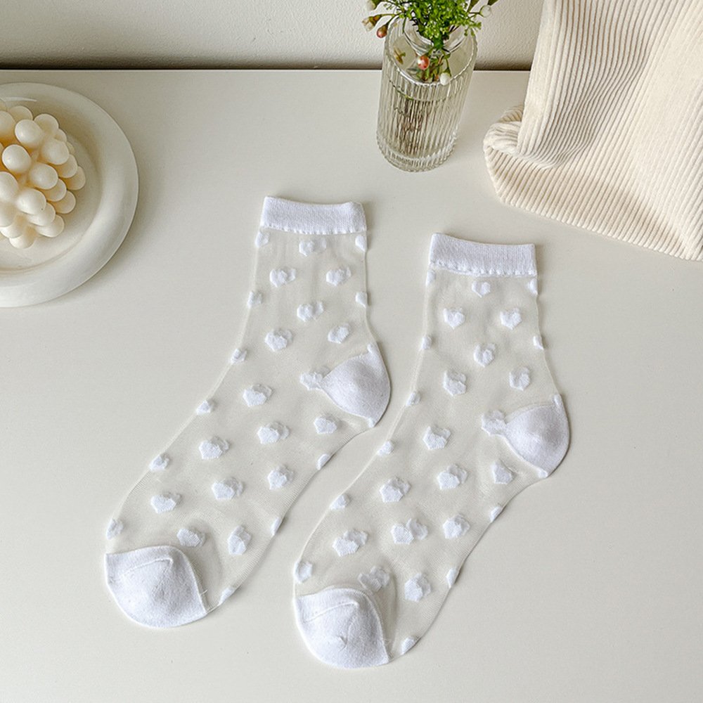Spun Glass Crystal Tube Socks Women's Summer Thin Black Polka Dot Breathable Mesh - Image 3