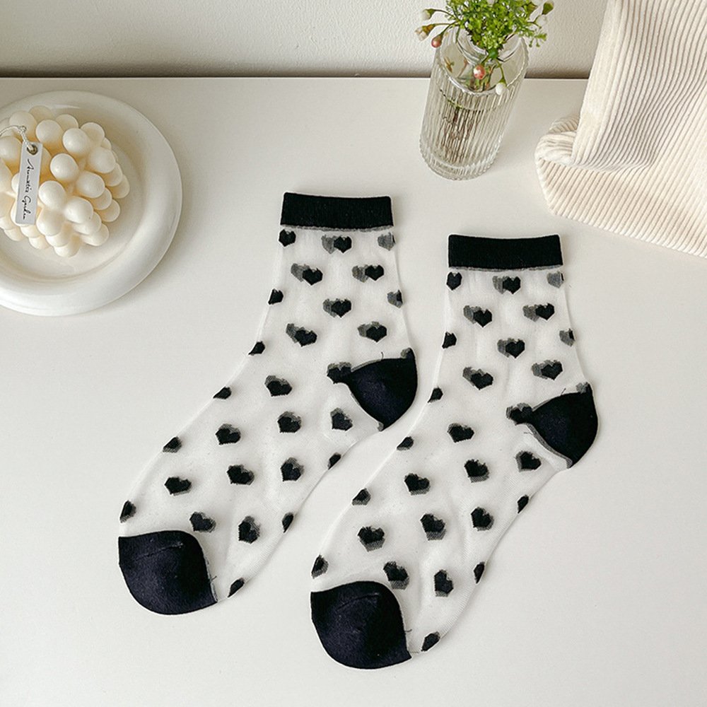 Spun Glass Crystal Tube Socks Women's Summer Thin Black Polka Dot Breathable Mesh - Image 4