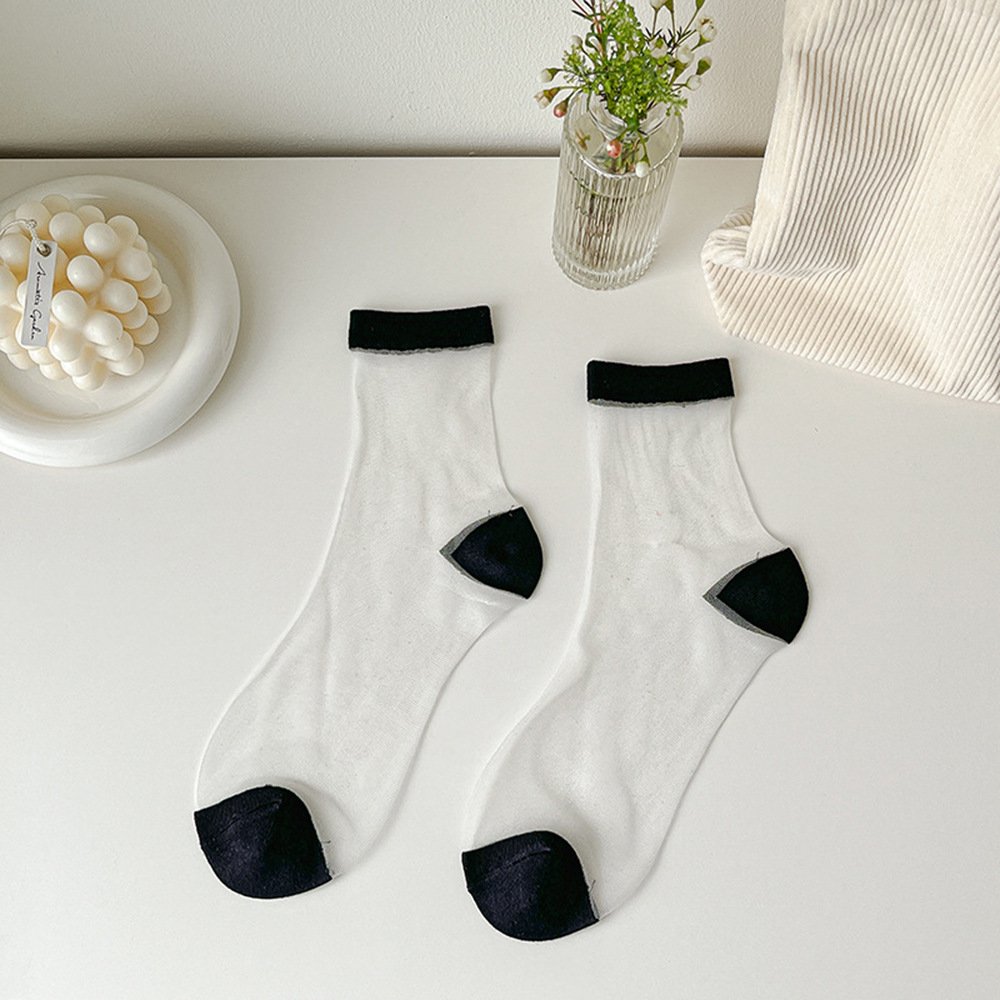 Spun Glass Crystal Tube Socks Women's Summer Thin Black Polka Dot Breathable Mesh - Image 6