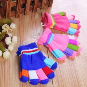 Alternative view of Knitted Thick Color Striped Full Finger Warm Gloves
