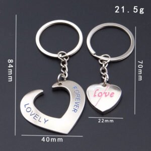 Alternative view of Heart-to-heart Connected Couple Keychain Pendant Personalized Heart-shaped Gift Gift