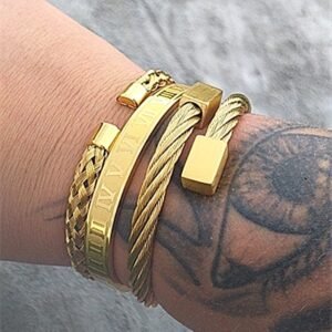 Three stainless steel Gold plated bracelets