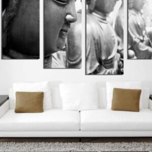 Alternative view of Four side-by-side Buddha paintings