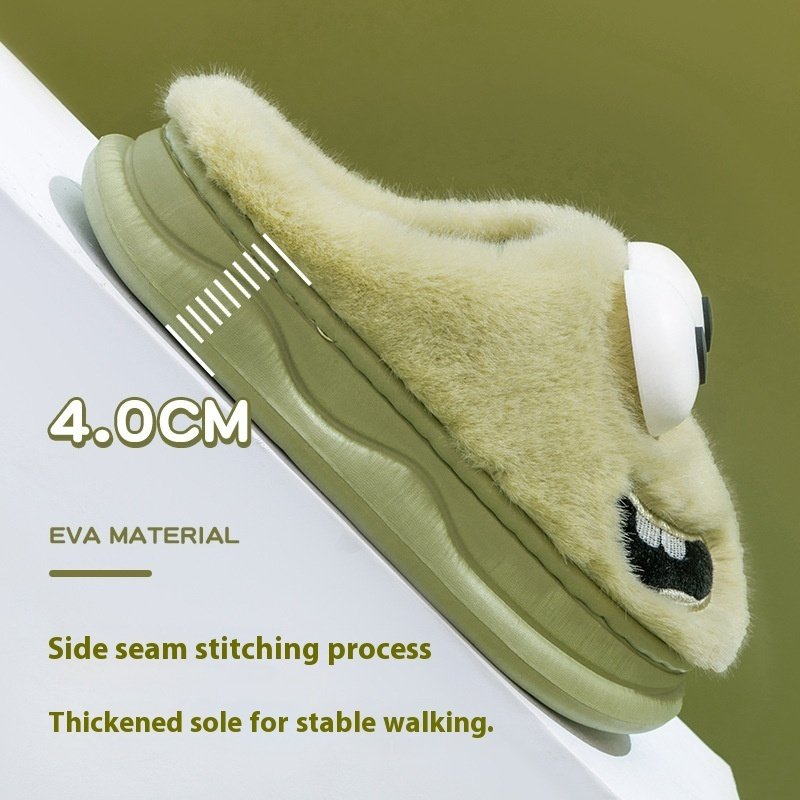 Female Warm Indoor Cartoon Big Eye Dog Cotton Slippers - Image 4
