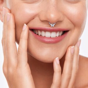 Fashion Butterfly Inlaid Zircon Closed Ring Nose Ring Stud Earrings Titanium Alloy Human Body Piercing Accessories