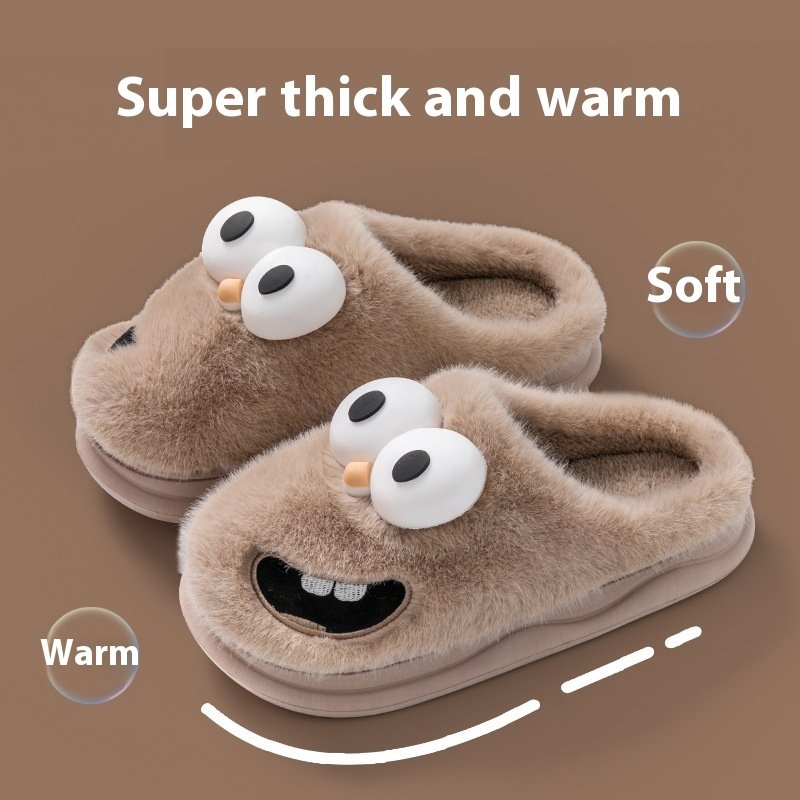 Female Warm Indoor Cartoon Big Eye Dog Cotton Slippers - Image 9