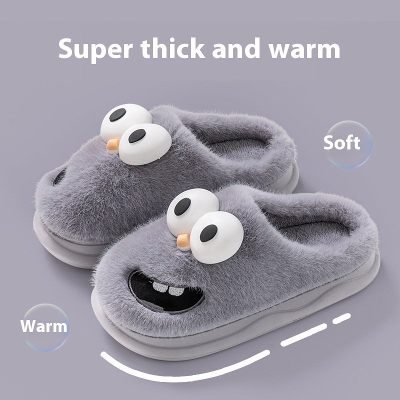 Female Warm Indoor Cartoon Big Eye Dog Cotton Slippers - Image 3