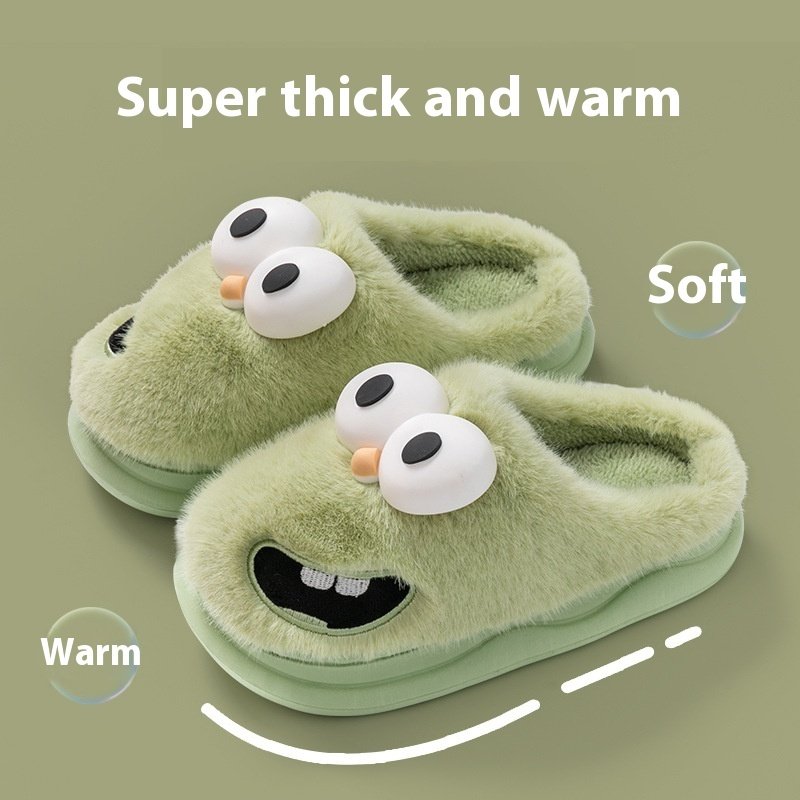 Female Warm Indoor Cartoon Big Eye Dog Cotton Slippers - Image 2