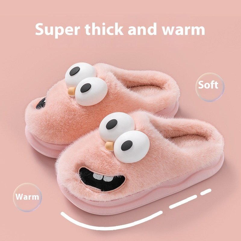 Female Warm Indoor Cartoon Big Eye Dog Cotton Slippers - Image 5