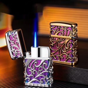 Creative Personality Gold Hollow Windproof Straight Punch Gas Lighters