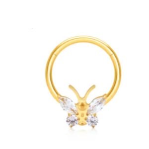 Alternative view of Fashion Butterfly Inlaid Zircon Closed Ring Nose Ring Stud Earrings Titanium Alloy Human Body Piercing Accessories