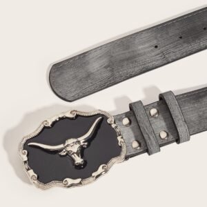 Alternative view of Retro Domineering Epoxy Cattle Head Buckle Women's Casual Men's Jeans Strap Personality Belt