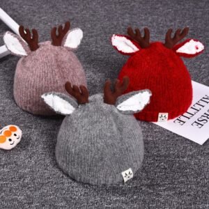 Infant Fall And Winter Thick Warm Wool Ball Baby Knit Caps Boys And Girls Wool Hat Deer Ears