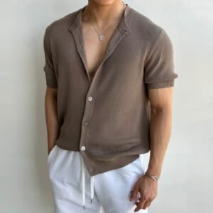 Alternative view of Fashion Patchwork Jacquard Knit Men's Luxury High-end T-shirt