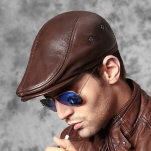 Alternative view of Genuine Leather Hat Top-grain Cowhide Beret Warm Duckbill Cap