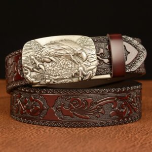 Alternative view of Men's Personalized Carved Eagle Automatic Buckle Belt