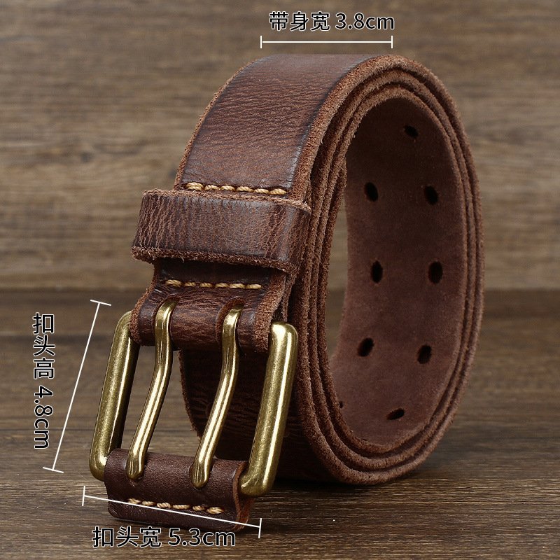 Men's Casual Retro Free Pin Punch First Layer Cowhide Lazy Belt - Image 5