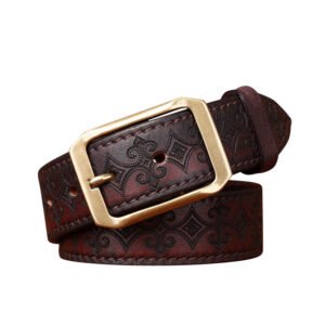 Alternative view of Thick First Layer Cowhide Double-sided Available Carved Genuine Leather Belt