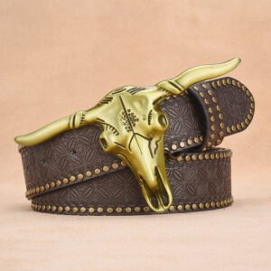 Cowhide Leather Belt For Men With Embossed Rivets