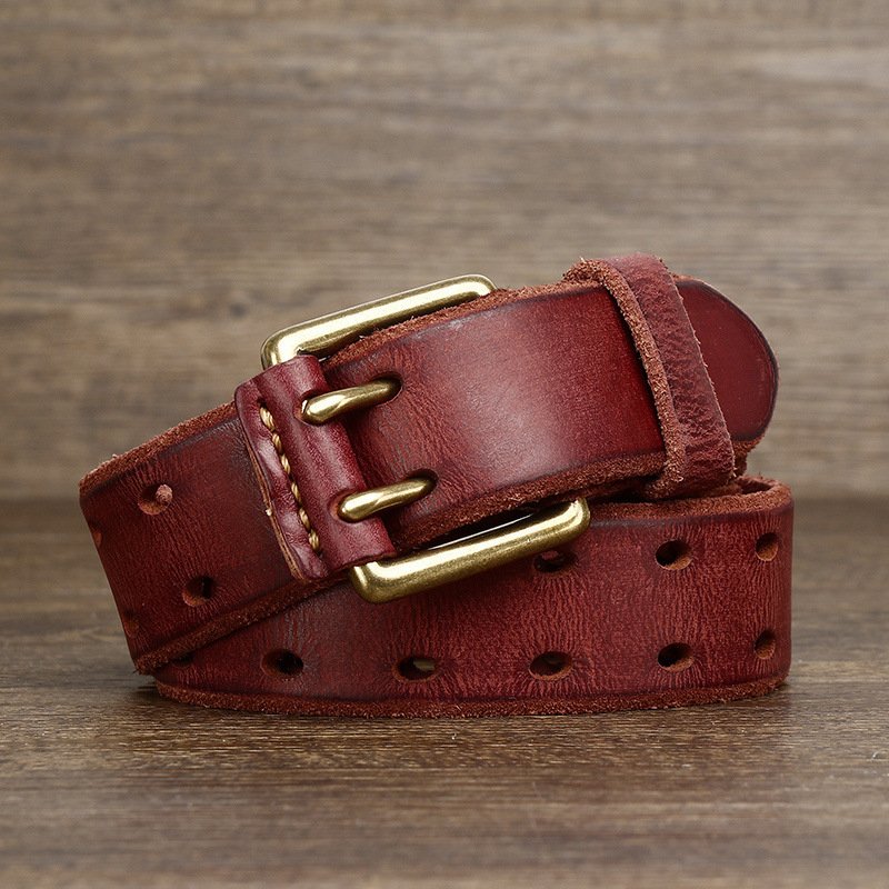 Men's Casual Retro Free Pin Punch First Layer Cowhide Lazy Belt - Image 6