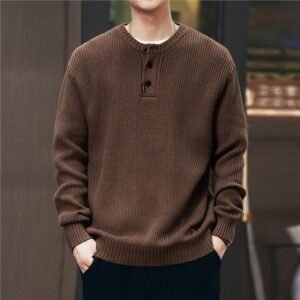 Vintage-style, Relaxed-fit, Thickened Vertical-striped Winterwear Pullover Sweater