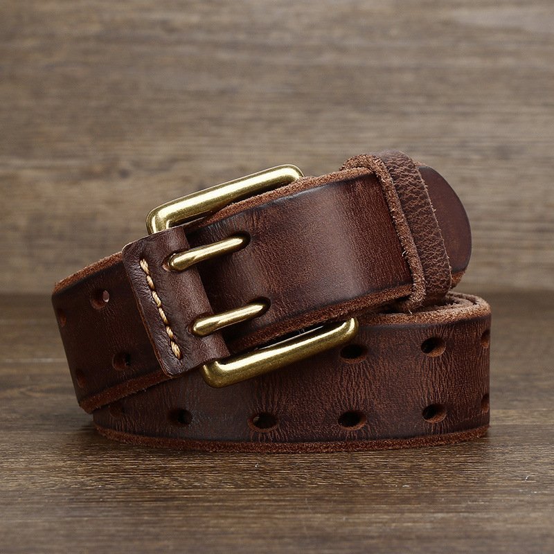 Men's Casual Retro Free Pin Punch First Layer Cowhide Lazy Belt - Image 4