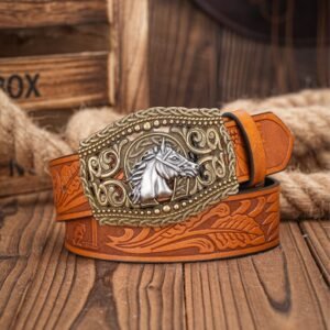 Alternative view of Carved Retro Western Denim Personality Belt Men