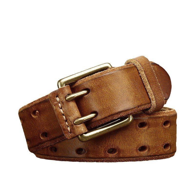 Men's Casual Retro Free Pin Punch First Layer Cowhide Lazy Belt - Image 2