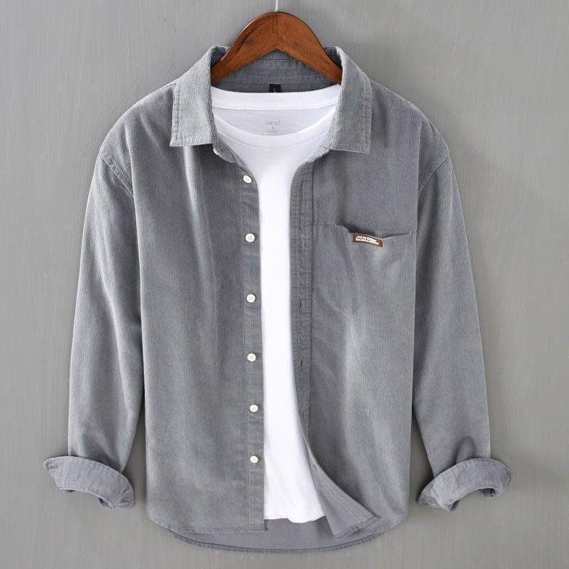 Japanese-style Corduroy Long-sleeve Men's Solid Color Corduroy Shirt For Spring And Autumn - Image 2