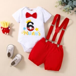 Alternative view of Baby Birthday Printed Letter Romper Suspender Pants Suit