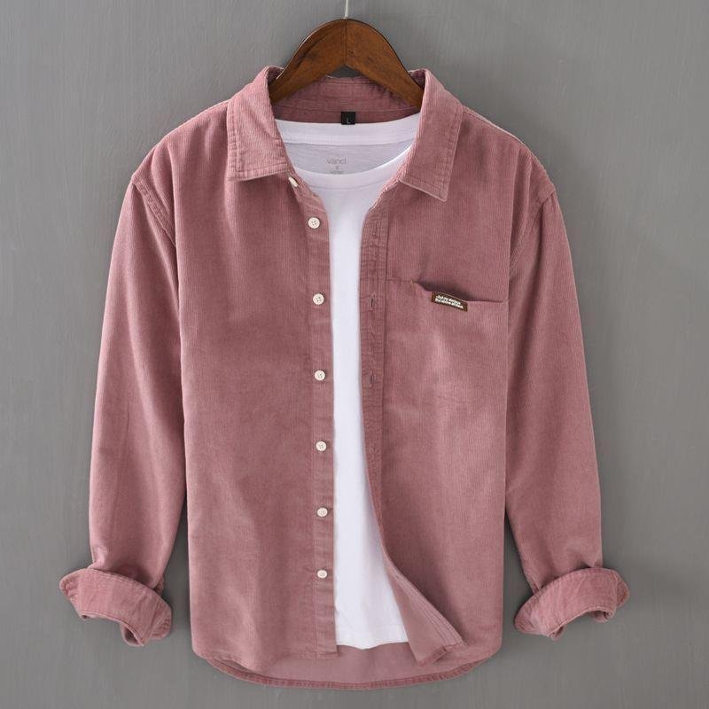 Japanese-style Corduroy Long-sleeve Men's Solid Color Corduroy Shirt For Spring And Autumn - Image 4