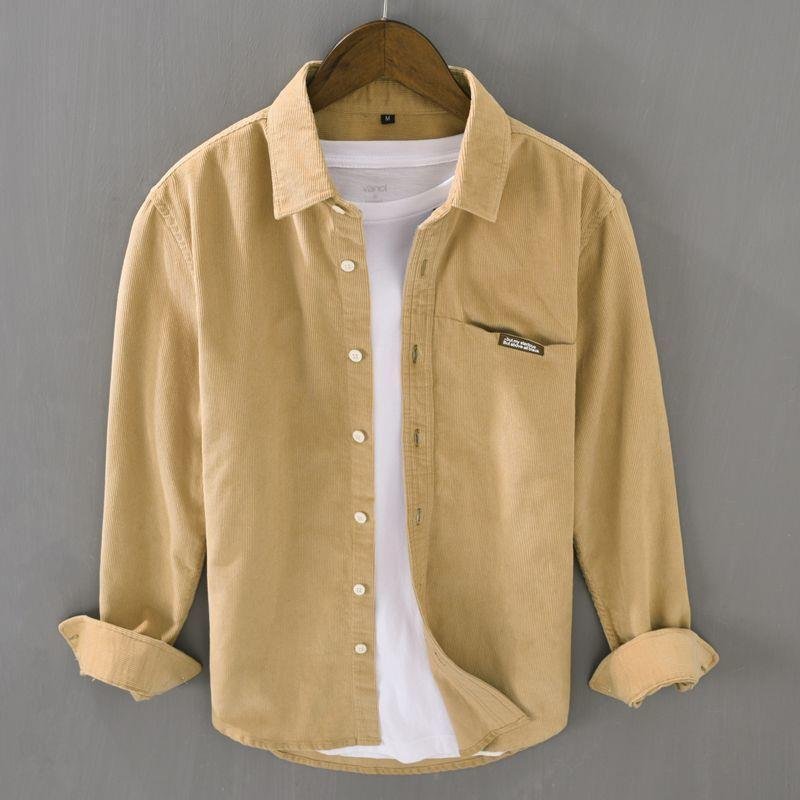 Japanese-style Corduroy Long-sleeve Men's Solid Color Corduroy Shirt For Spring And Autumn - Image 8