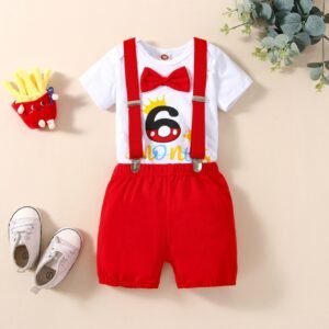 Baby Birthday Printed Letter Romper Suspender Pants Suit